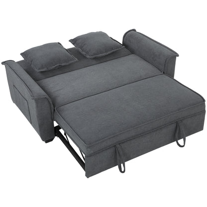 2-Seater Convertible Sofa Bed, 66" Chenille Click-Clack with Adjustable Back, Pocket Springs & Side Pocket, Grey