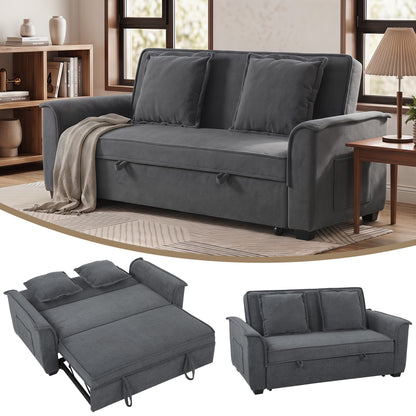 2-Seater Convertible Sofa Bed, 66" Chenille Click-Clack with Adjustable Back, Pocket Springs & Side Pocket, Grey