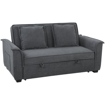 2-Seater Convertible Sofa Bed, 66" Chenille Click-Clack with Adjustable Back, Pocket Springs & Side Pocket, Grey