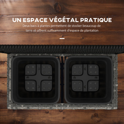 Planter for plants with trellis 2 pots plant box planter 22L garden balcony patio terrace outdoor in woven resin and steel 57 x 30 x 107 cm grey