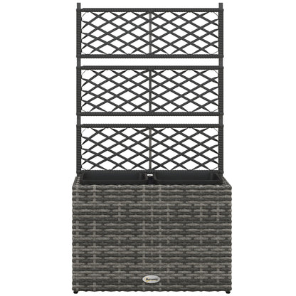Planter for plants with trellis 2 pots plant box planter 22L garden balcony patio terrace outdoor in woven resin and steel 57 x 30 x 107 cm grey