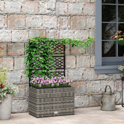 Planter for plants with trellis 2 pots plant box planter 22L garden balcony patio terrace outdoor in woven resin and steel 57 x 30 x 107 cm grey