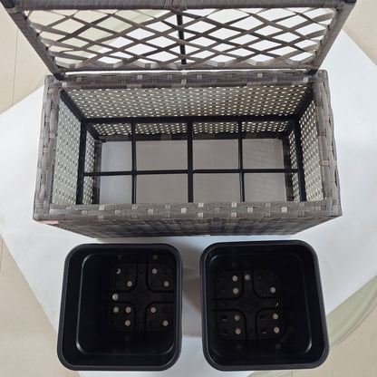 Planter for plants with trellis 2 pots plant box planter 22L garden balcony patio terrace outdoor in woven resin and steel 57 x 30 x 107 cm grey