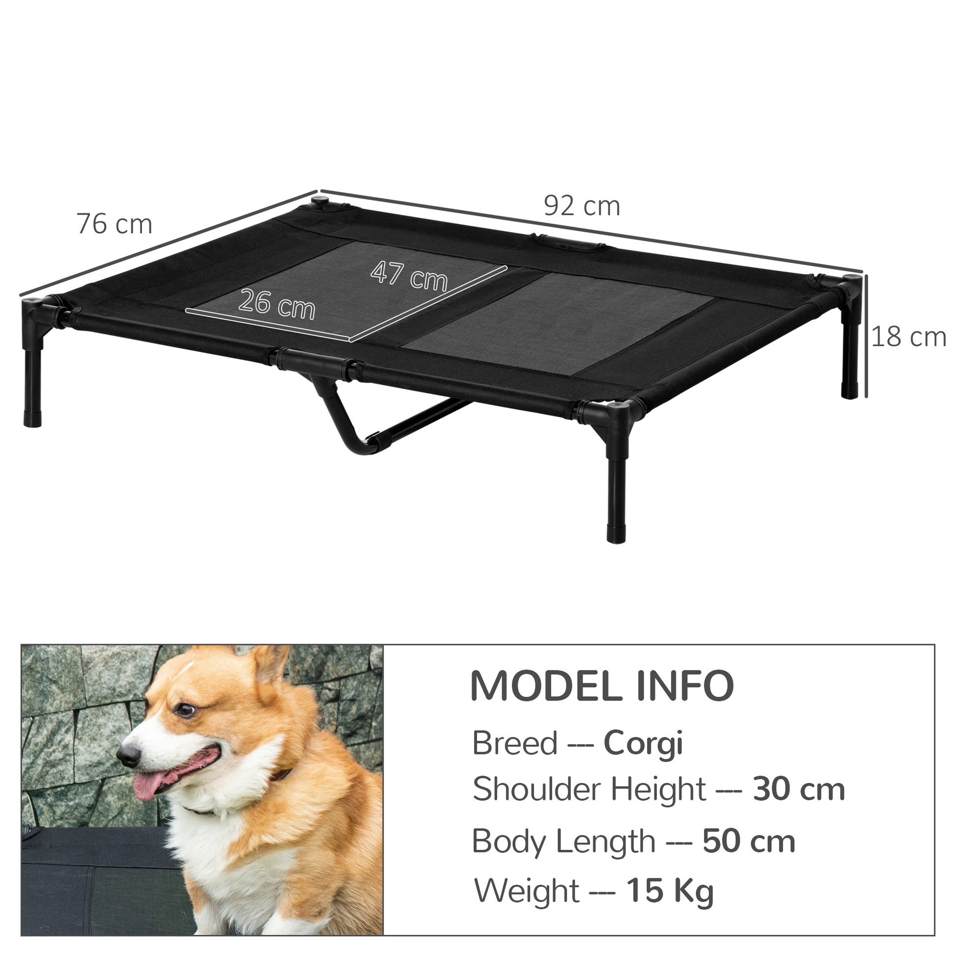 Dog Bed, Outdoor Dog Sofa, Pet Bed, Sleeping Place, Cat Bed, Dog Bed, 92 x 76 x 18 cm, Black
