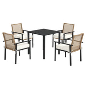 Rattan Dining Group, 5-piece Garden Furniture Set, Balcony Set for 4 Persons, Balcony Furniture with 1 Table, 4 Chairs, Garden Set Including Cushions, for Garden, Terrace, Natural