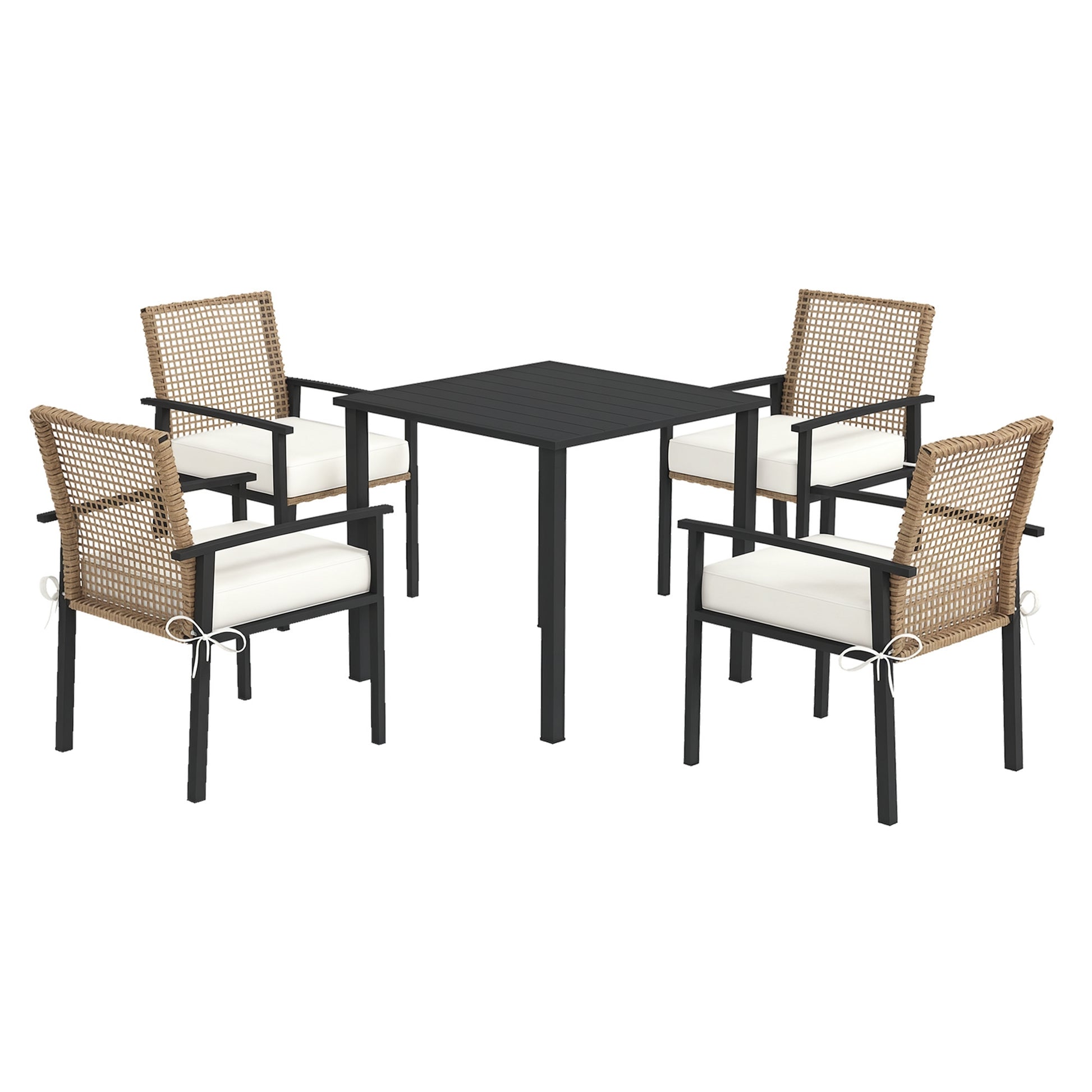 Rattan Dining Group, 5-piece Garden Furniture Set, Balcony Set for 4 Persons, Balcony Furniture with 1 Table, 4 Chairs, Garden Set Including Cushions, for Garden, Terrace, Natural