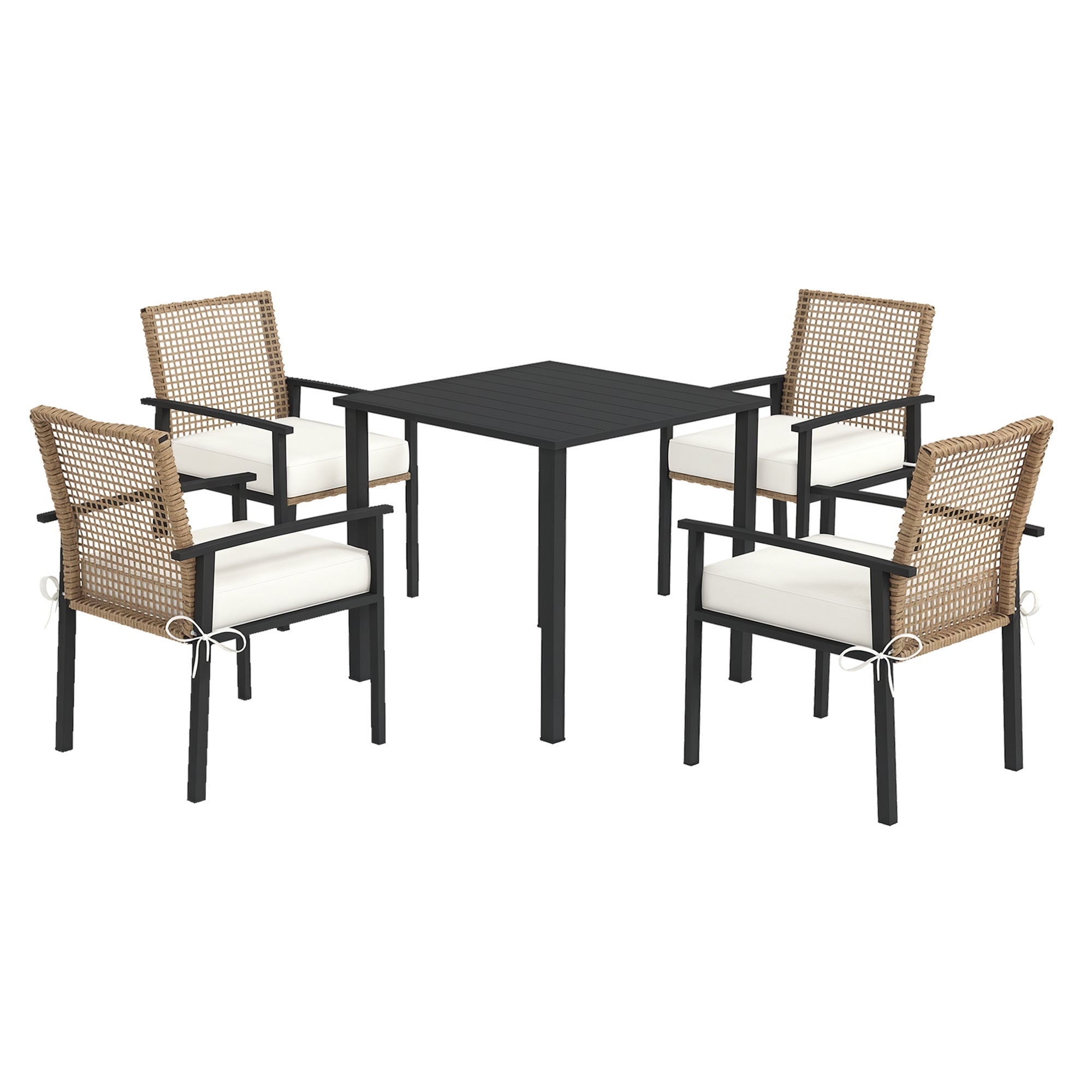 Rattan Dining Group, 5-piece Garden Furniture Set, Balcony Set for 4 Persons, Balcony Furniture with 1 Table, 4 Chairs, Garden Set Including Cushions, for Garden, Terrace, Natural