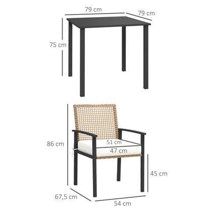 Rattan Dining Group, 5-piece Garden Furniture Set, Balcony Set for 4 Persons, Balcony Furniture with 1 Table, 4 Chairs, Garden Set Including Cushions, for Garden, Terrace, Natural