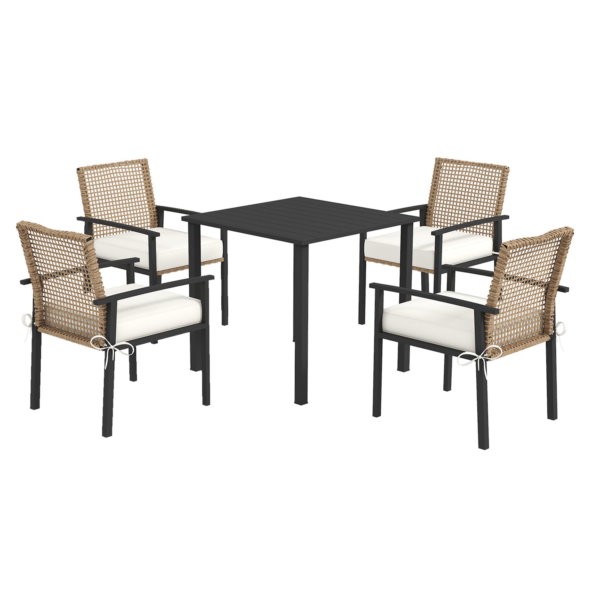 Rattan Dining Group, 5-piece Garden Furniture Set, Balcony Set for 4 Persons, Balcony Furniture with 1 Table, 4 Chairs, Garden Set Including Cushions, for Garden, Terrace, Natural