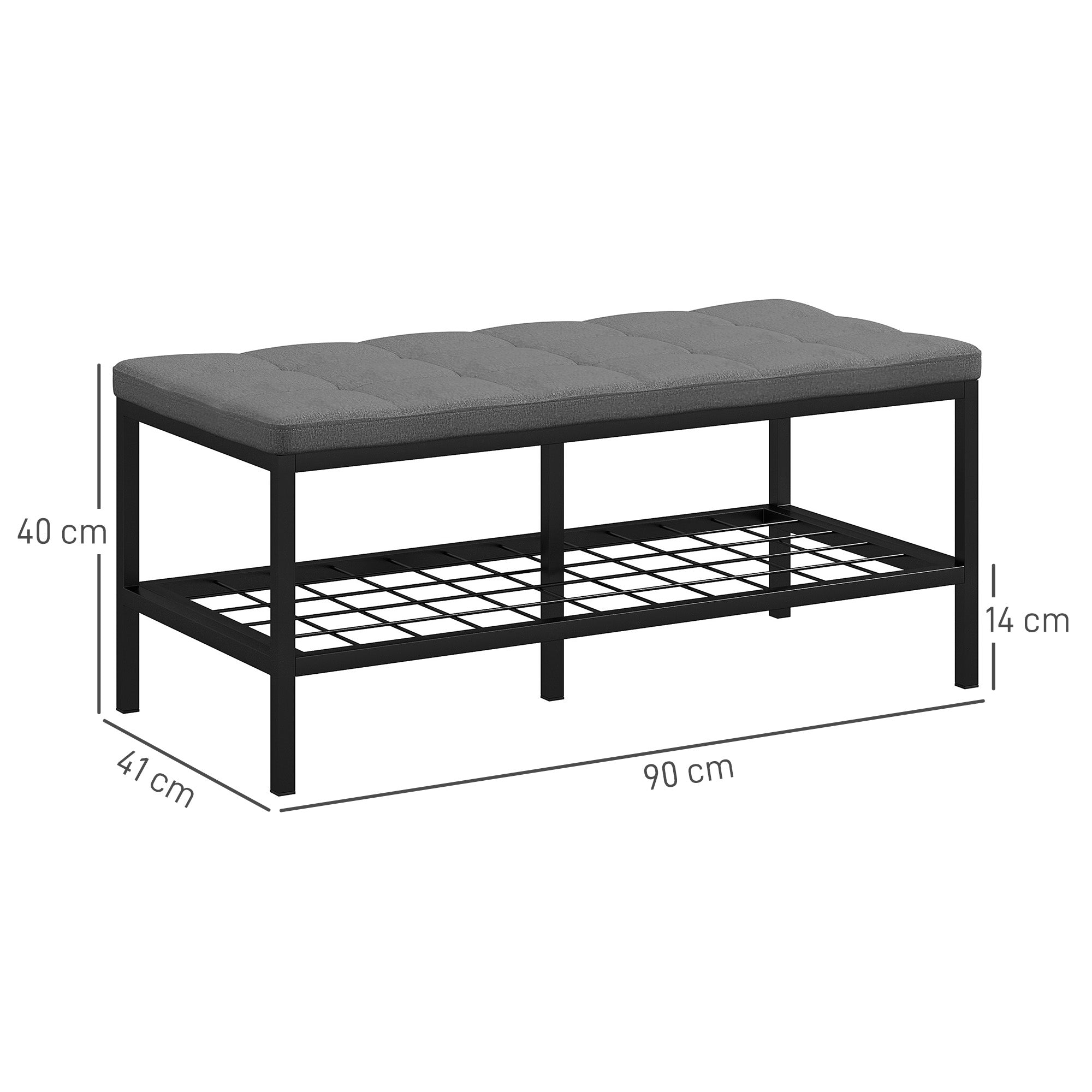 Shoe Bench Shoe Storage Bench with Padded Cushion and Storage Shelf, Entryway Bench for Hallway, Bedroom, 90 x 41 x 40 cm, Gray