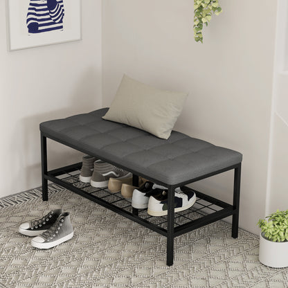 Shoe Bench Shoe Storage Bench with Padded Cushion and Storage Shelf, Entryway Bench for Hallway, Bedroom, 90 x 41 x 40 cm, Gray