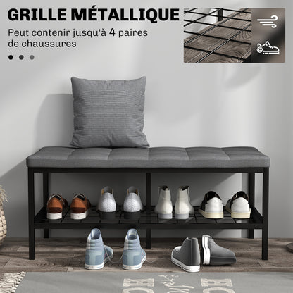 Shoe Bench Shoe Storage Bench with Padded Cushion and Storage Shelf, Entryway Bench for Hallway, Bedroom, 90 x 41 x 40 cm, Gray