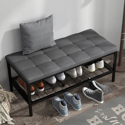 Shoe Bench Shoe Storage Bench with Padded Cushion and Storage Shelf, Entryway Bench for Hallway, Bedroom, 90 x 41 x 40 cm, Gray