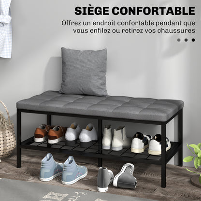 Shoe Bench Shoe Storage Bench with Padded Cushion and Storage Shelf, Entryway Bench for Hallway, Bedroom, 90 x 41 x 40 cm, Gray