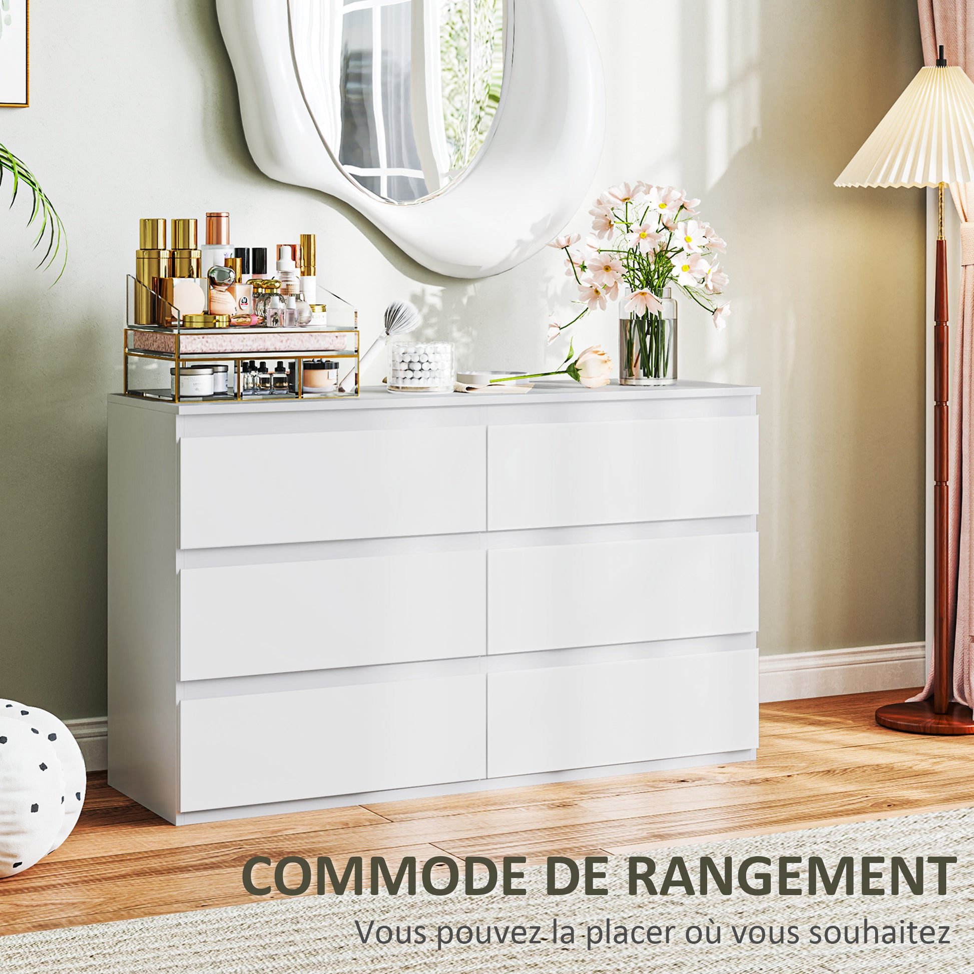 6-Drawer Chest Storage Cabinet Modern Style with Soft Close Mechanism for Bedroom, Living Room - 120 x 39 x 75 cm, White