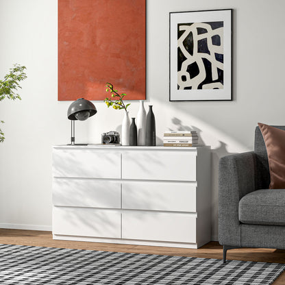 6-Drawer Chest Storage Cabinet Modern Style with Soft Close Mechanism for Bedroom, Living Room - 120 x 39 x 75 cm, White