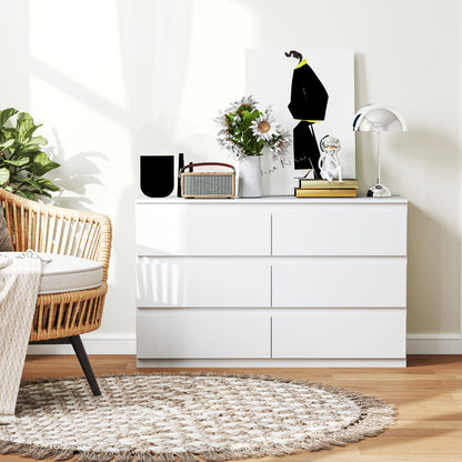 6-Drawer Chest Storage Cabinet Modern Style with Soft Close Mechanism for Bedroom, Living Room - 120 x 39 x 75 cm, White