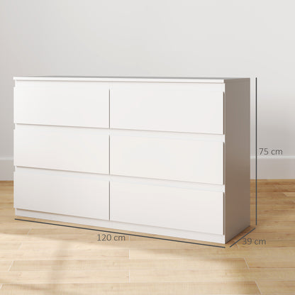 6-Drawer Chest Storage Cabinet Modern Style with Soft Close Mechanism for Bedroom, Living Room - 120 x 39 x 75 cm, White
