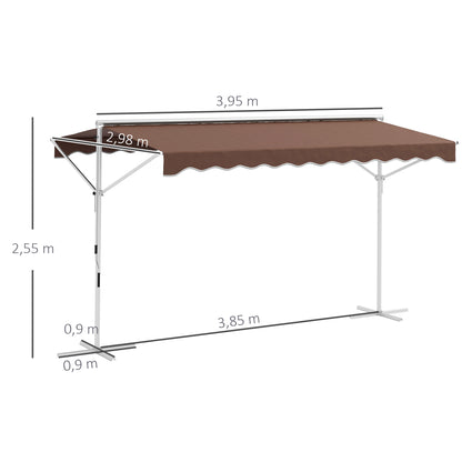 Freestanding Awning 4x3 m Garden Awning with Folding Arm Crank Sun Protection Terrace Cover for Outdoor Garden Terrace Coffee