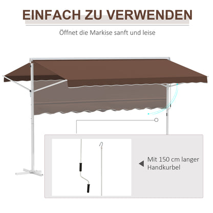 Freestanding Awning 4x3 m Garden Awning with Folding Arm Crank Sun Protection Terrace Cover for Outdoor Garden Terrace Coffee