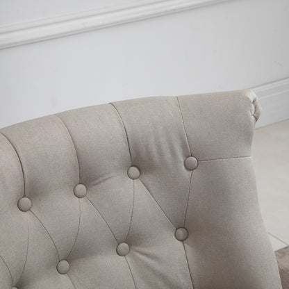 Vintage Relax Chair Lounge Chair Upholstered Chair Dining Chair Linen Cover Wooden Frame Beige+Black 67 x 67 x 78 cm