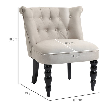 Vintage Relax Chair Lounge Chair Upholstered Chair Dining Chair Linen Cover Wooden Frame Beige+Black 67 x 67 x 78 cm