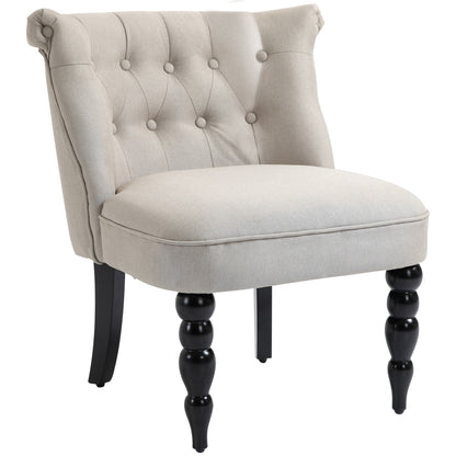 Vintage Relax Chair Lounge Chair Upholstered Chair Dining Chair Linen Cover Wooden Frame Beige+Black 67 x 67 x 78 cm