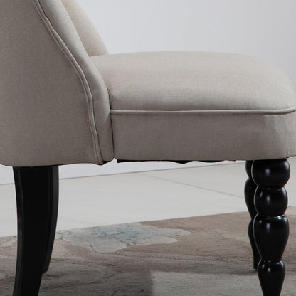 Vintage Relax Chair Lounge Chair Upholstered Chair Dining Chair Linen Cover Wooden Frame Beige+Black 67 x 67 x 78 cm