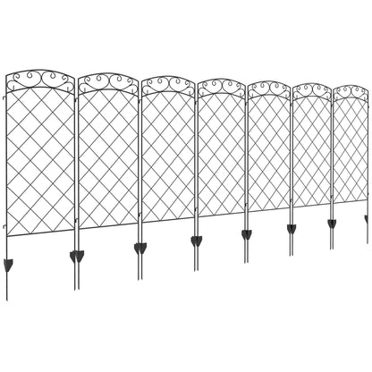 Set of 7 Decorative Metal Garden Fences with Decorations - 344L x 110H cm Black