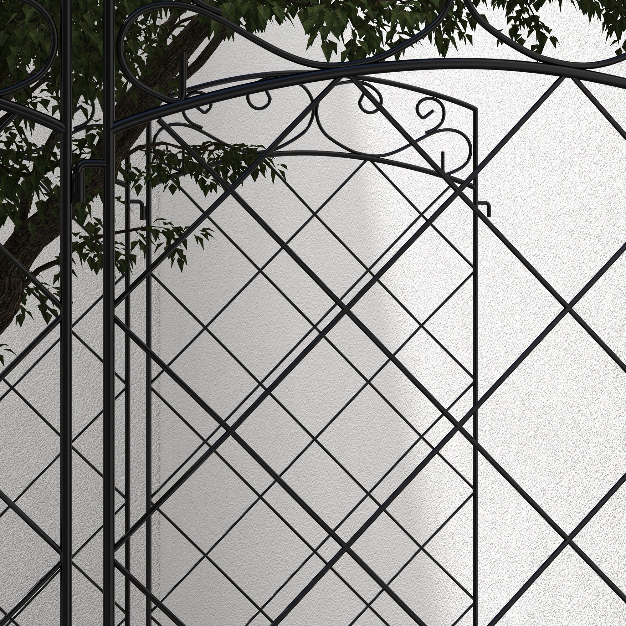Set of 7 Decorative Metal Garden Fences with Decorations - 344L x 110H cm Black