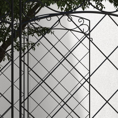 Set of 7 Decorative Metal Garden Fences with Decorations - 344L x 110H cm Black