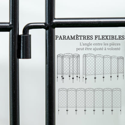 Set of 7 Decorative Metal Garden Fences with Decorations - 344L x 110H cm Black