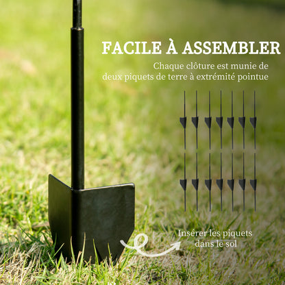 Set of 7 Decorative Metal Garden Fences with Decorations - 344L x 110H cm Black