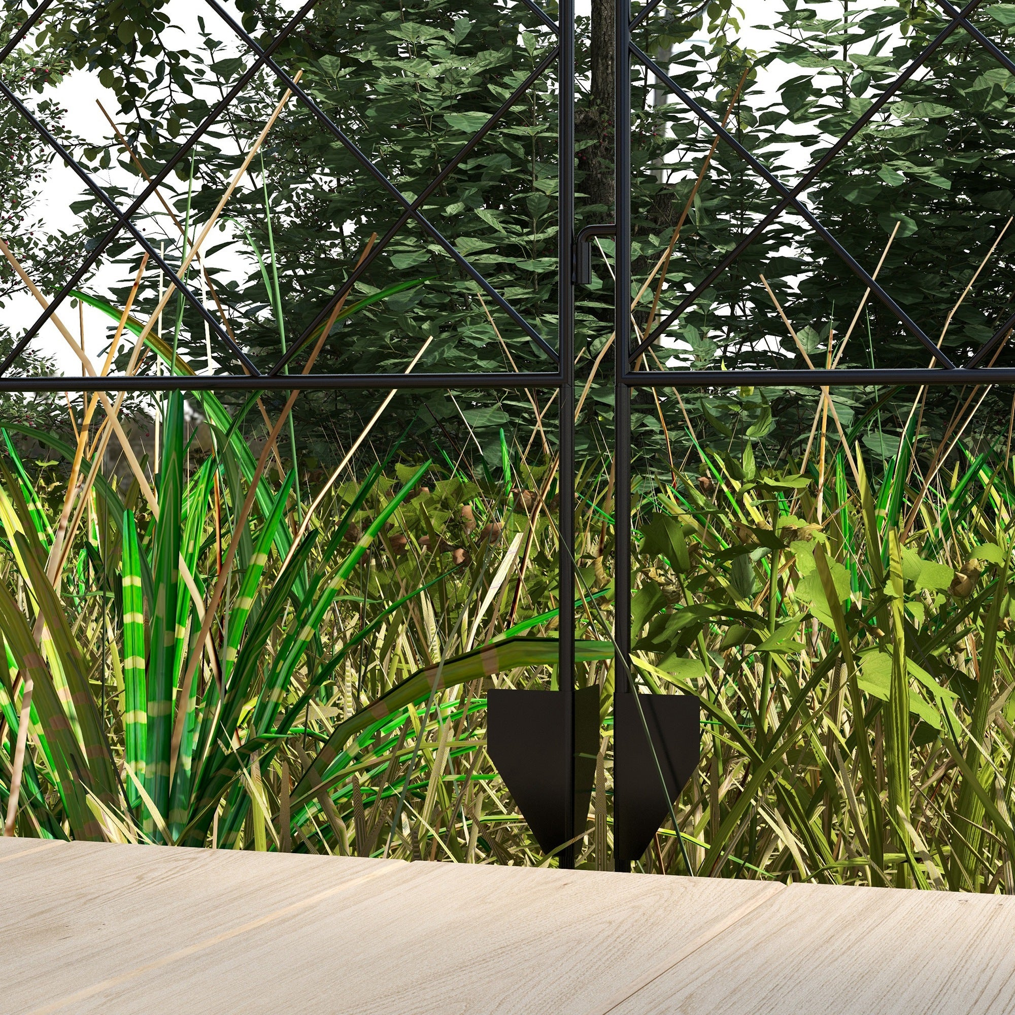 Set of 7 Decorative Metal Garden Fences with Decorations - 344L x 110H cm Black