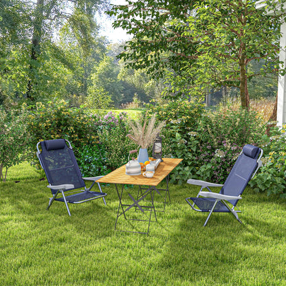 Set of 2 Folding Camping Chairs with Padded Headrest, Fishing Chair with 6-Level Adjustable Backrest in Aluminum and Foam, 62x65x80 cm, Blue