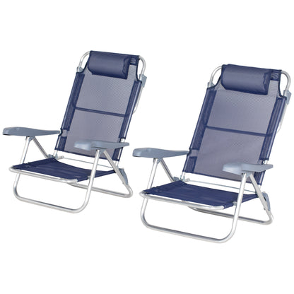 Set of 2 Folding Camping Chairs with Padded Headrest, Fishing Chair with 6-Level Adjustable Backrest in Aluminum and Foam, 62x65x80 cm, Blue