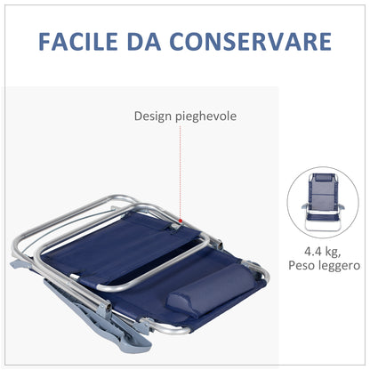 Set of 2 Folding Camping Chairs with Padded Headrest, Fishing Chair with 6-Level Adjustable Backrest in Aluminum and Foam, 62x65x80 cm, Blue