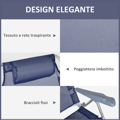 Set of 2 Folding Camping Chairs with Padded Headrest, Fishing Chair with 6-Level Adjustable Backrest in Aluminum and Foam, 62x65x80 cm, Blue