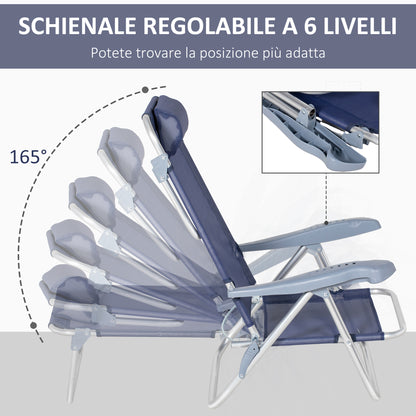 Set of 2 Folding Camping Chairs with Padded Headrest, Fishing Chair with 6-Level Adjustable Backrest in Aluminum and Foam, 62x65x80 cm, Blue