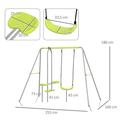 Children's Swing Garden Swing with 1 Simple Swing 1 Glider and Anti-UV Children's Swing Load 135 kg 255x160x180 cm Gray and Green