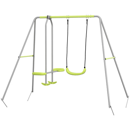 Children's Swing Garden Swing with 1 Simple Swing 1 Glider and Anti-UV Children's Swing Load 135 kg 255x160x180 cm Gray and Green