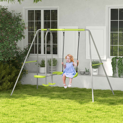 Children's Swing Garden Swing with 1 Simple Swing 1 Glider and Anti-UV Children's Swing Load 135 kg 255x160x180 cm Gray and Green