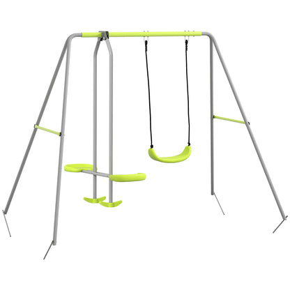 Children's Swing Garden Swing with 1 Simple Swing 1 Glider and Anti-UV Children's Swing Load 135 kg 255x160x180 cm Gray and Green
