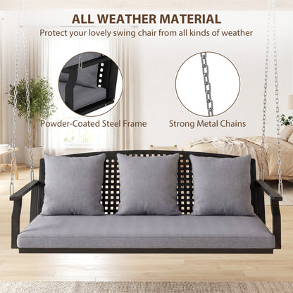 3-Seater Hanging Bench – Steel Porch Swing with 3 Back Cushions, Weather-Resistant, Holds up to 794 lb, Gray (60.6 x 26.0 x 20.1 in)