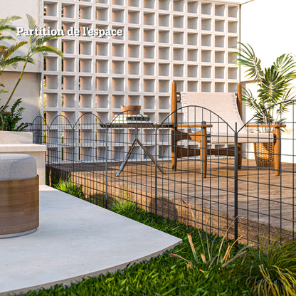 Metal Garden Fence, Decorative Fence Set of 6, 460 x 97 cm, Vegetable Fence, Path Edging, Garden Edging, Black