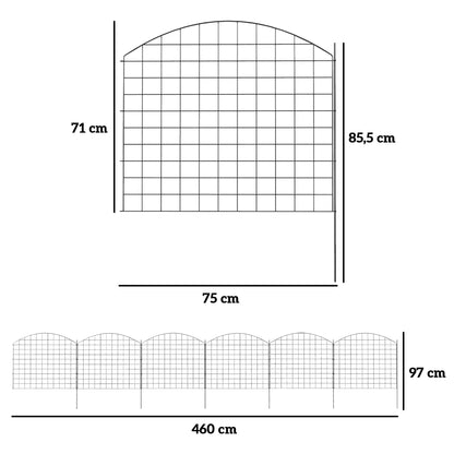 Metal Garden Fence, Decorative Fence Set of 6, 460 x 97 cm, Vegetable Fence, Path Edging, Garden Edging, Black