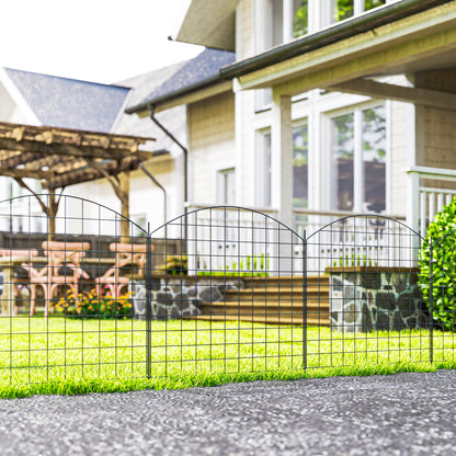 Metal Garden Fence, Decorative Fence Set of 6, 460 x 97 cm, Vegetable Fence, Path Edging, Garden Edging, Black