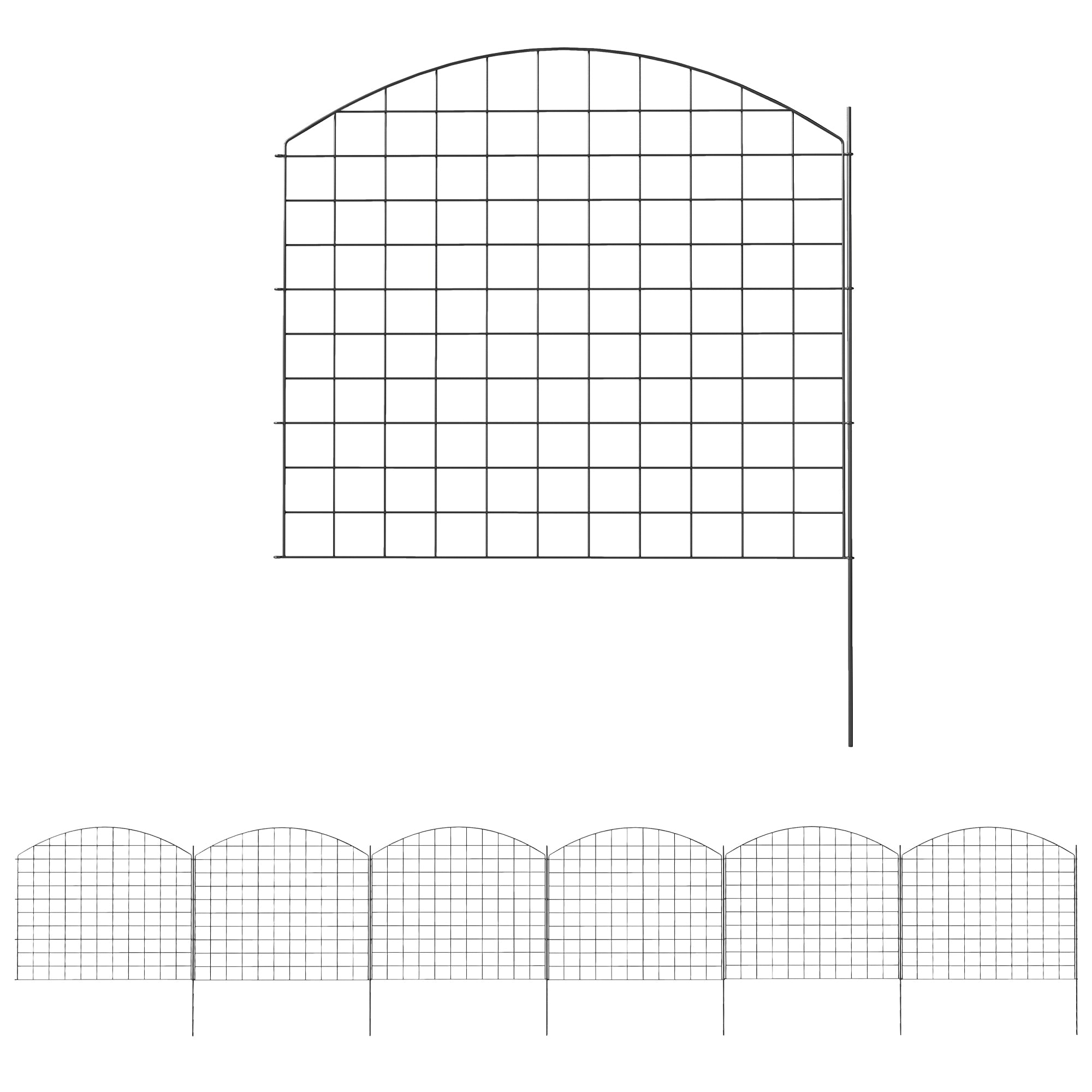 Metal Garden Fence, Decorative Fence Set of 6, 460 x 97 cm, Vegetable Fence, Path Edging, Garden Edging, Black