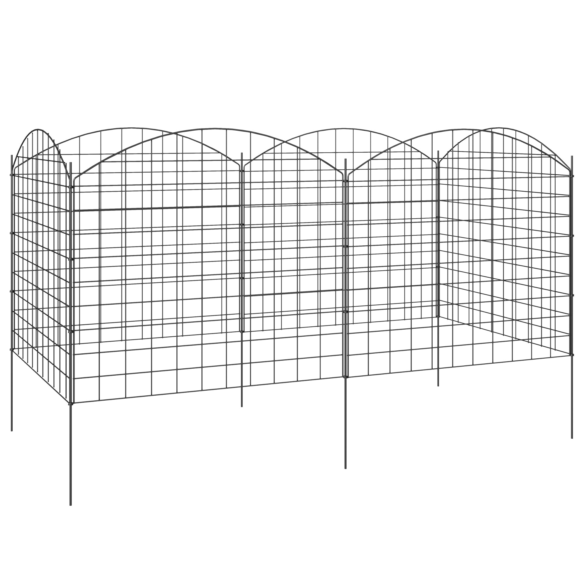 Metal Garden Fence, Decorative Fence Set of 6, 460 x 97 cm, Vegetable Fence, Path Edging, Garden Edging, Black