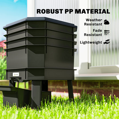 28 L (7.4 US gal) 4-Tier Worm Composter — Fast, Weather-Resistant Plastic Compost Bin for Kitchen, Balcony & Garden (39 x 39 x 51.5 cm)